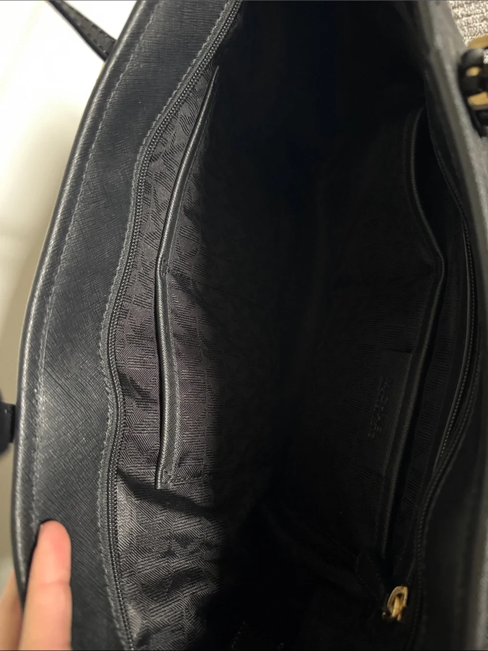Michael Kors Black Leather Tote with Gold Logo Charm